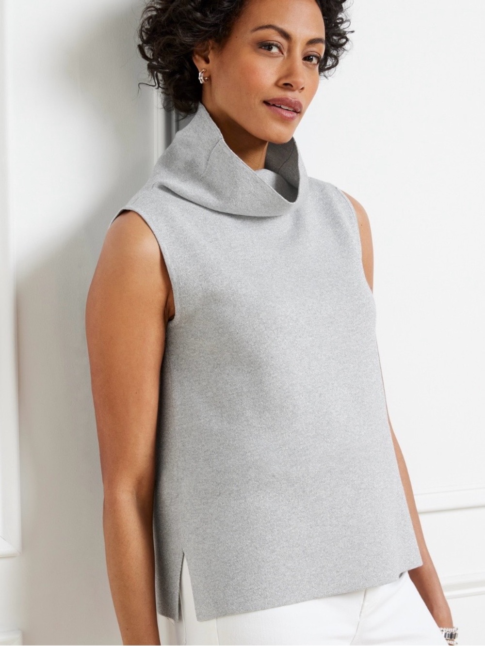 Talbots Cowl-Neck Metallic Sweater Shell size S  Silver